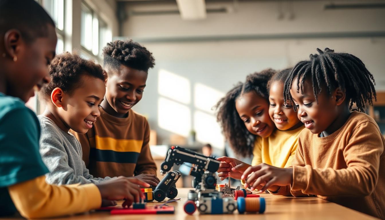 African American students engaged in hands-on STEM learning